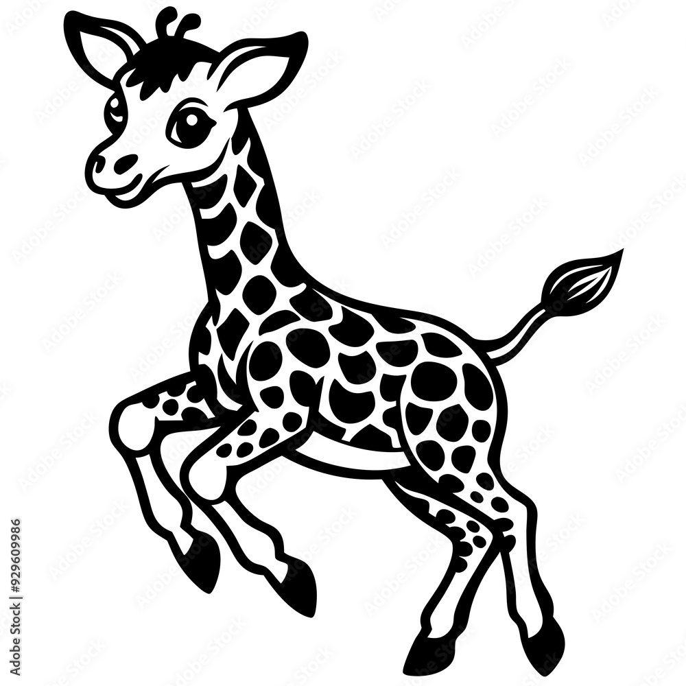 Fototapeta premium little giraffe jump black silhouette