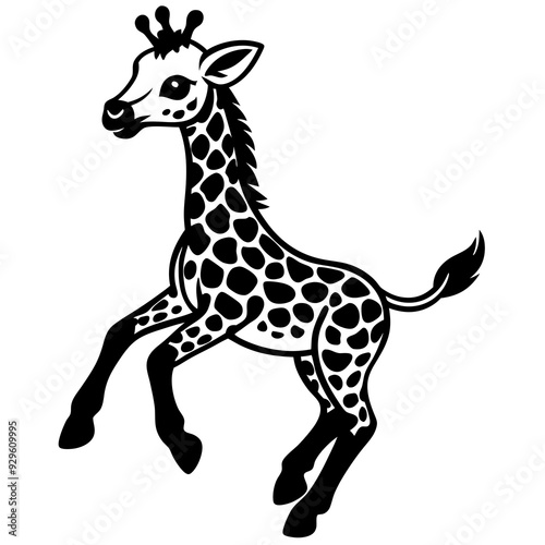 little giraffe jump black silhouette