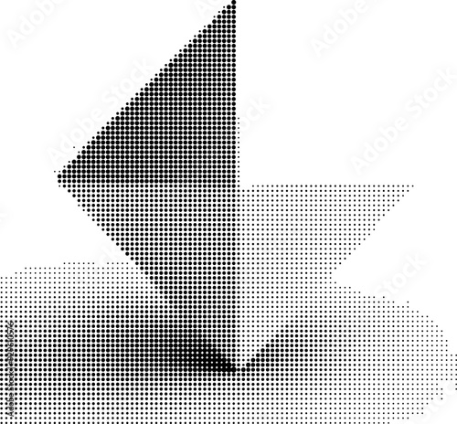 A halftone image of a paper-plane-like shape composed of small dots.