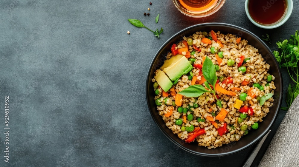 A serene dining room with a balanced meal of whole grains, fresh vegetables, and herbal tea, symbolizing a holistic diet for optimal wellness A serene dining room with a balanced meal of whole grains, fresh vegetables, and herbal tea, symbolizing a holistic diet for optimal wellness