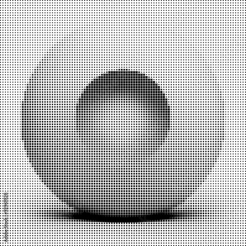 An illusion of a three-dimensional spherical figure with a round depression created using square pixel technology of different sizes