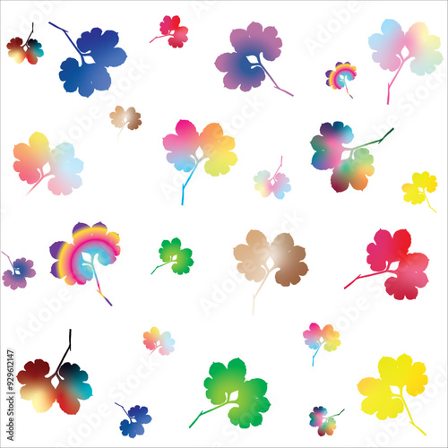 beautiful colorful leaves and rainbow leaves, vector leaves, patterns leaves, vector illustrations. 