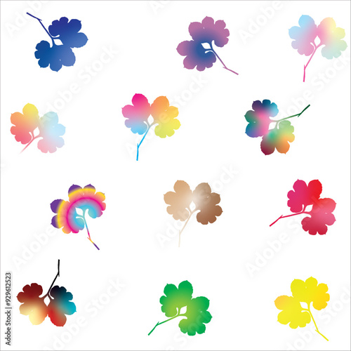 beautiful colorful leaves and rainbow leaves, vector leaves, patterns leaves, vector illustrations. 