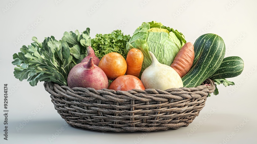 Freshly Picked Vegetables in a Wicker Basket Freshly Picked Vegetables in a Wicker Basket