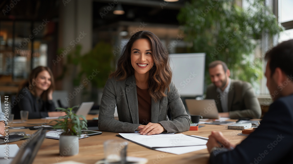 Business meeting image in office with group of people in a collaborative and professional environment. Business meeting image in office with group of people in a collaborative and professional environment.