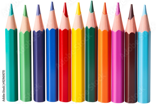 Front View to a Set of Multicolored pencils PNG isolated on white and transparent background - pencils with different colors Art supplies and Sketching materials Vibrant Drawing tools photo