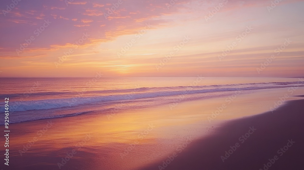 A serene beach at sunset, with gentle waves reflecting vibrant colors in the sky. A serene beach at sunset, with gentle waves reflecting vibrant colors in the sky.