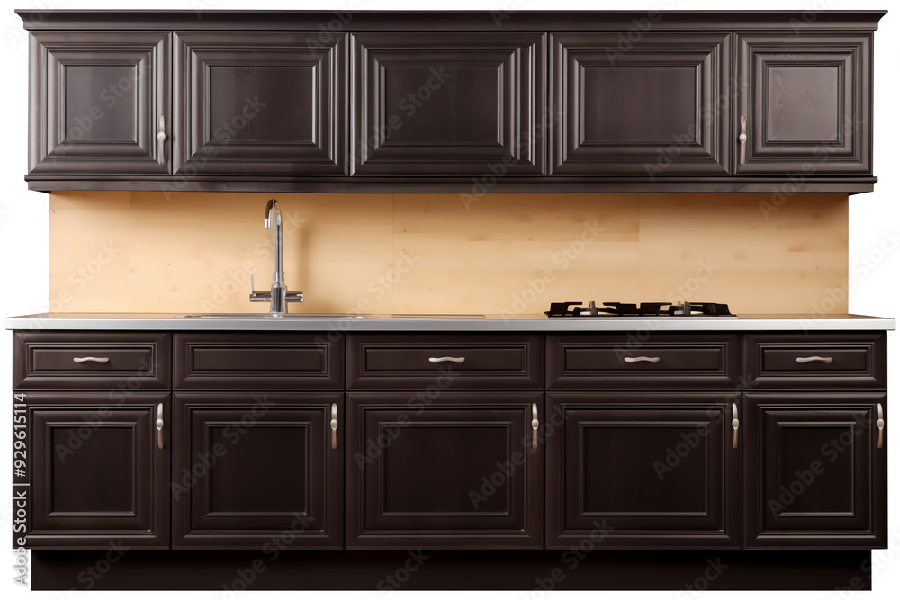Front View Of a Wooden Black Kitchen cabinet with a sink PNG isolated on white and transparent background - Modern kitchen design Luxury home Interior architecture Front View Of a Wooden Black Kitchen cabinet with a sink PNG isolated on white and transparent background - Modern kitchen design Luxury home Interior architecture