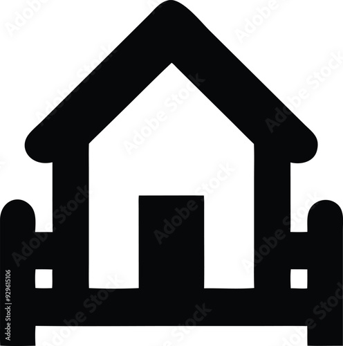 a black and white house icon with a fence
