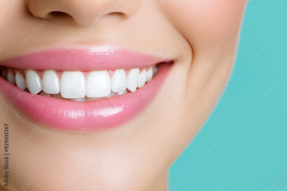 A radiant smile with perfect teeth on a vibrant teal background, full of joy A radiant smile with perfect teeth on a vibrant teal background, full of joy