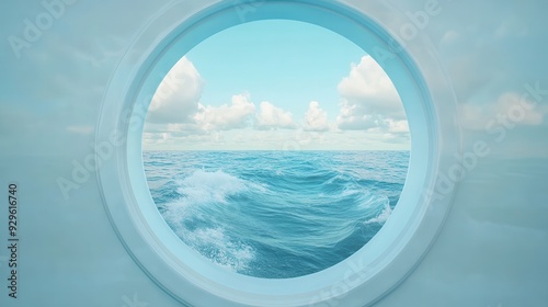 A view of the ocean from a small window