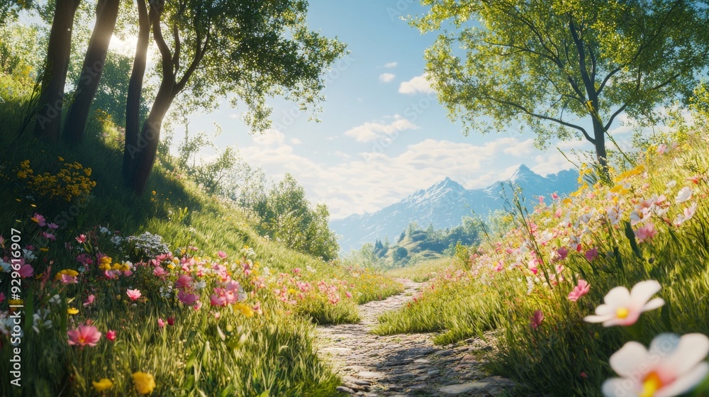 Obraz premium A vivid real-life image showcasing the essence of summer, with bright sunshine, clear blue skies, and lush landscapes, evoking a sense of warmth and relaxation 