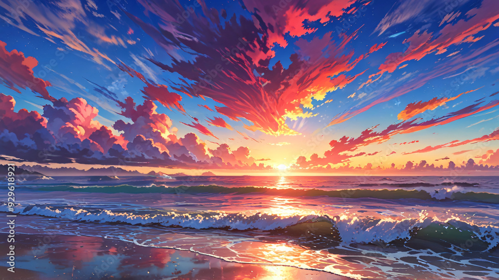 Sunset Beach Horizon, anime nature background wallpaper Sunset Beach Horizon, anime nature background wallpaper