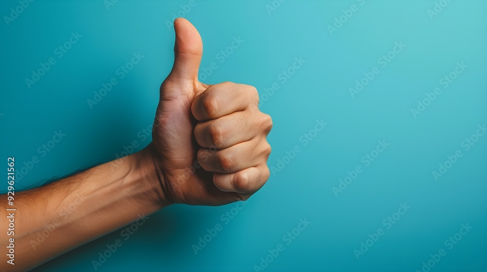 Positive online review concept image with a hand doing a thumbs-up Positive online review concept image with a hand doing a thumbs-up