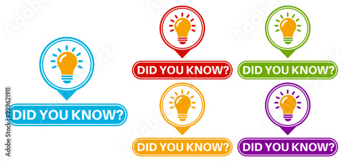 set did you know icon sign. knowledge fact label icon template design vector illustration
