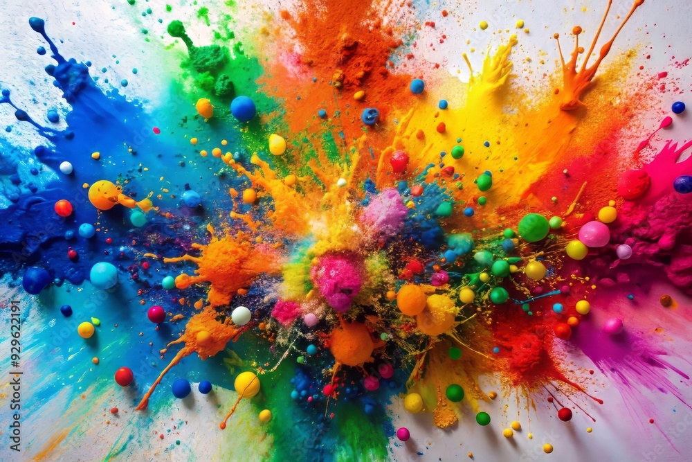 Vibrant paint splatters cascade across a pristine white background, overlapping colors and intricate patterns creating a stunning visual display of abstract modern artistry. Vibrant paint splatters cascade across a pristine white background, overlapping colors and intricate patterns creating a stunning visual display of abstract modern artistry.