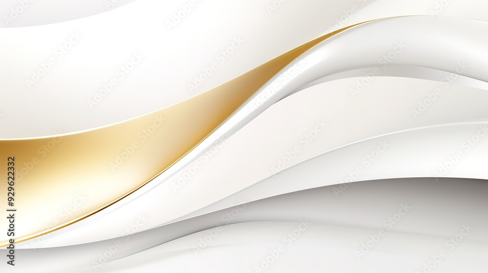 Fototapeta premium Abstract white and gold wavy background.