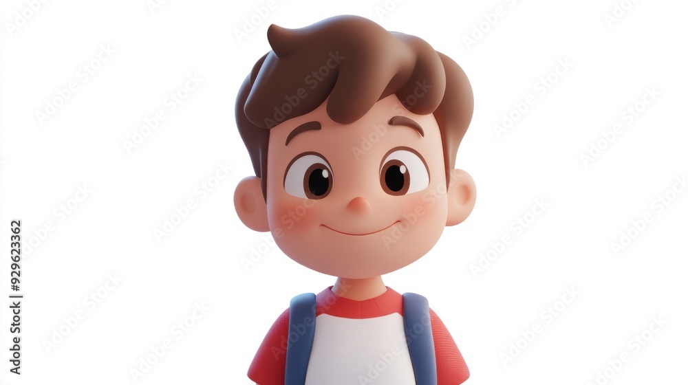 Cartoon Boy with Backpack Smiling, Simple White Background Cartoon Boy with Backpack Smiling, Simple White Background
