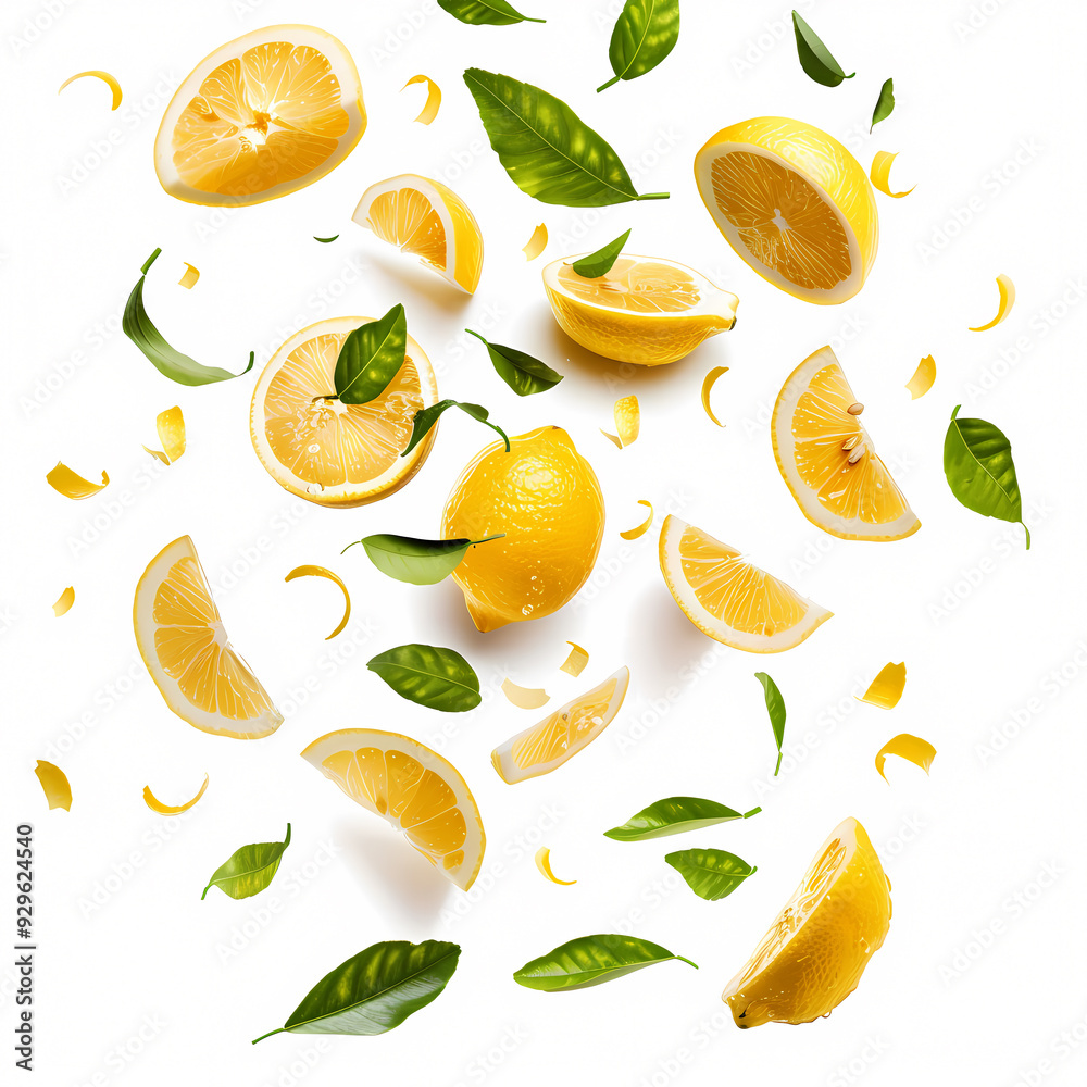 fresh lemon slices floating in the air fresh lemon slices floating in the air
