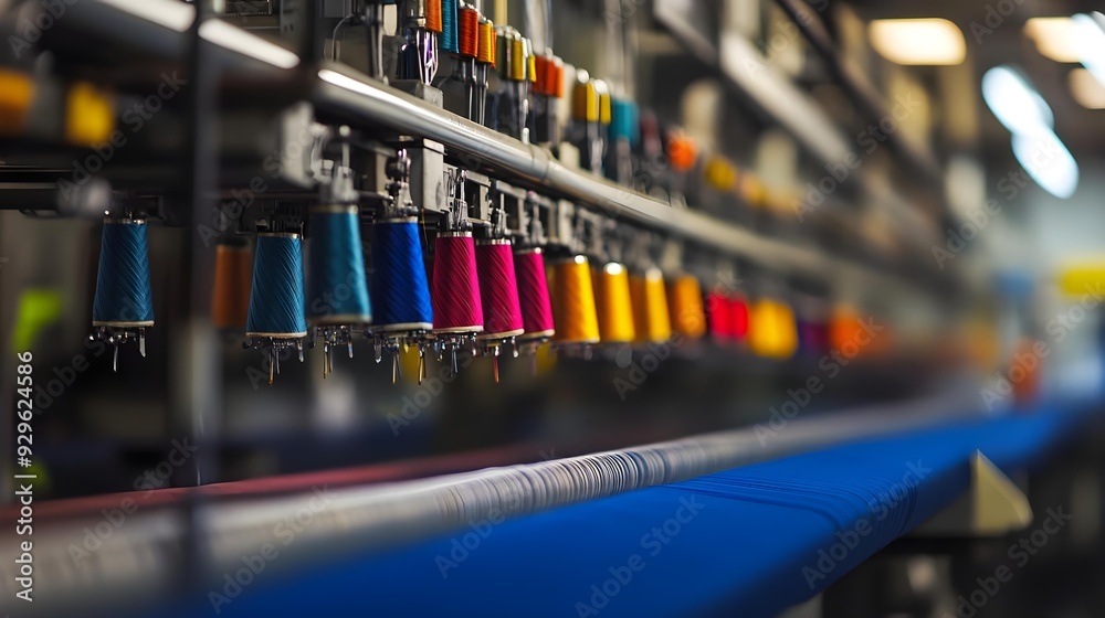Textile industrial sewing machines at work Textile industrial sewing machines at work
