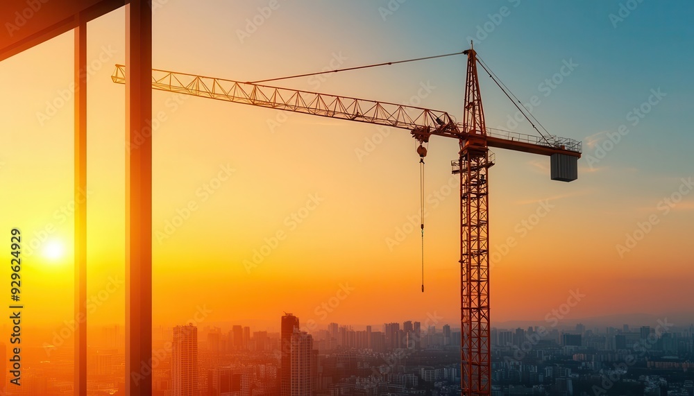 Construction site of a modern office tower, showcasing innovative design elements and surrounding cityscape Construction site of a modern office tower, showcasing innovative design elements and surrounding cityscape