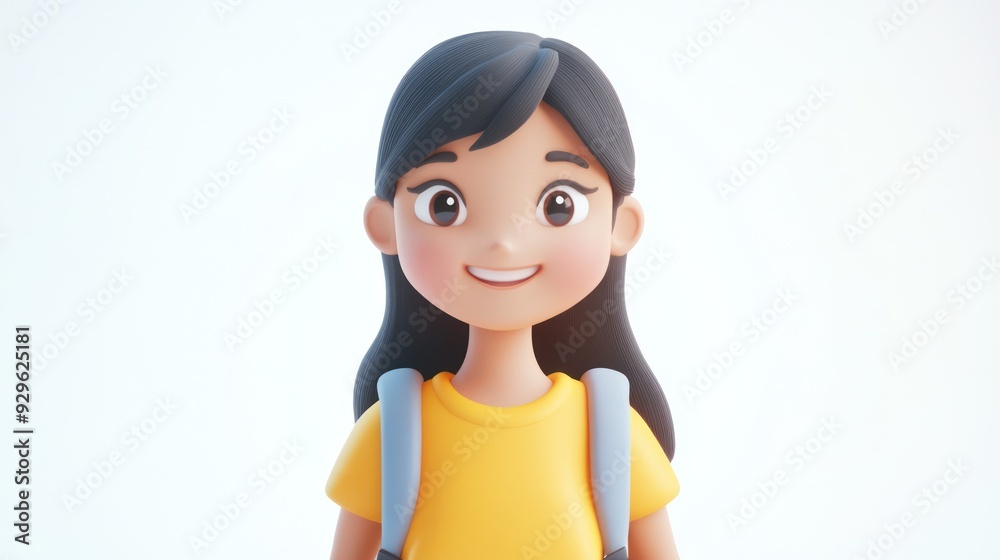 Smiling 3D Cartoon Girl with Backpack Smiling 3D Cartoon Girl with Backpack