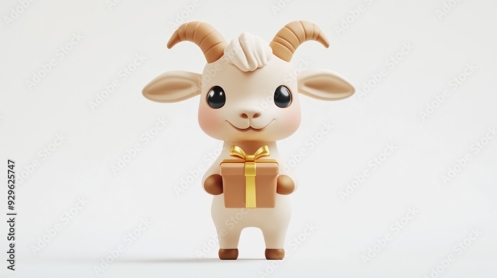 Cute Goat Holding a Present