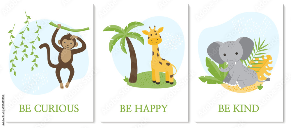 A set of A4 children's posters with an image of an animal. A set of A4 children's posters with an image of an animal.
