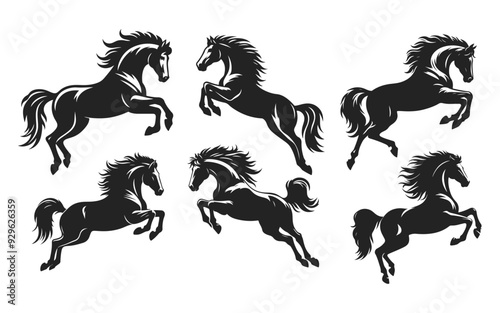 set of jumping horse silhouette vector illustration