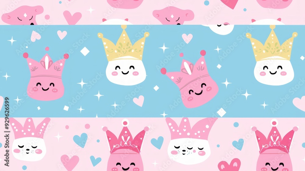 cute cartoon girly crown seamless pattern