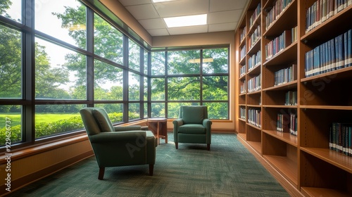 Wallpaper Mural Cozy library reading nook with scenic view Torontodigital.ca