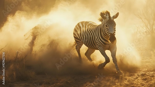 Zebra in a dusty environment photo