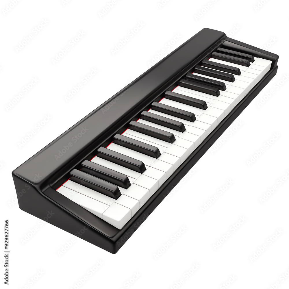 3D cartoon of A piano keyboard used by a pianist. on transparent background