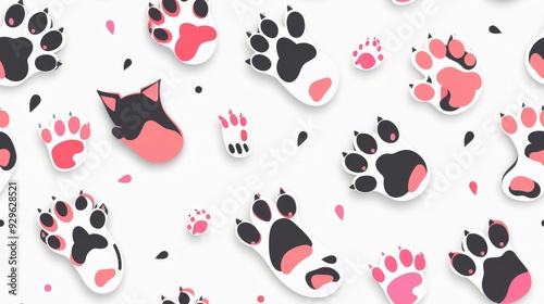 cute seamless pattern featuring paws themed items photo