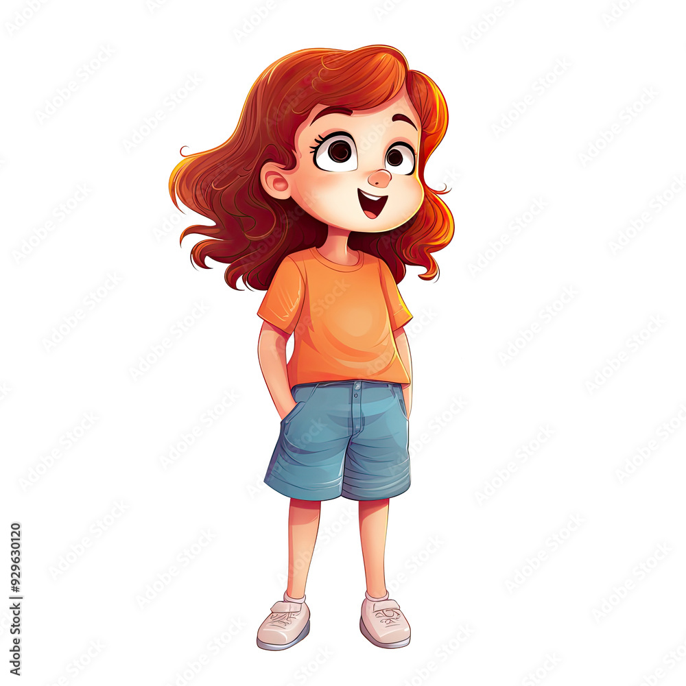 An illustration of a girl with red hair with her hands in her pockets An illustration of a girl with red hair with her hands in her pockets