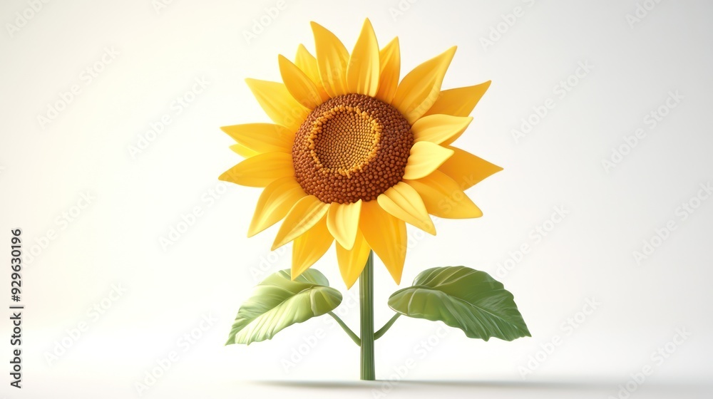 Naklejka premium A Single Sunflower on a White Background