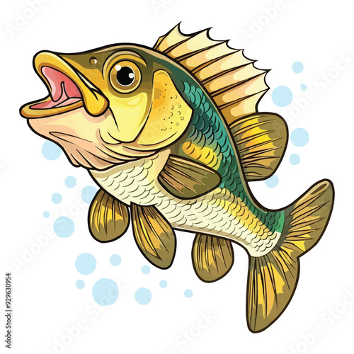 happy cartoon walleye fish vector