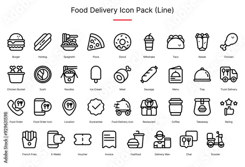 Food Delivery Icon Pack in Line Style Suitable for Web, Apps, Presentation, or Printable Meanings	
