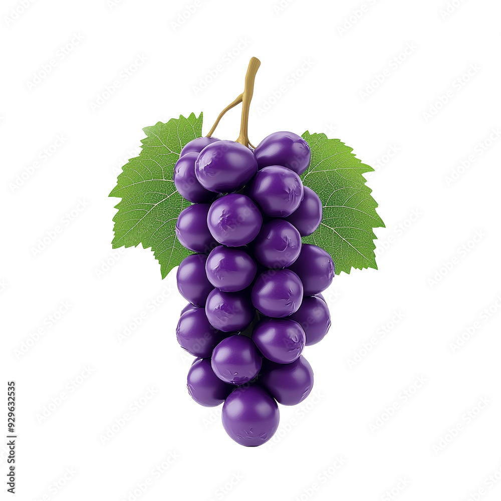 Fresh bunch of purple grapes with green leaves, symbolizing health and nutrition Fresh bunch of purple grapes with green leaves, symbolizing health and nutrition