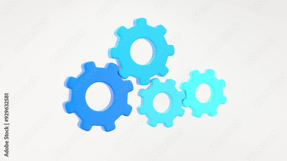 3d render of blue gears icon, looping animation 3d render of blue gears icon, looping animation