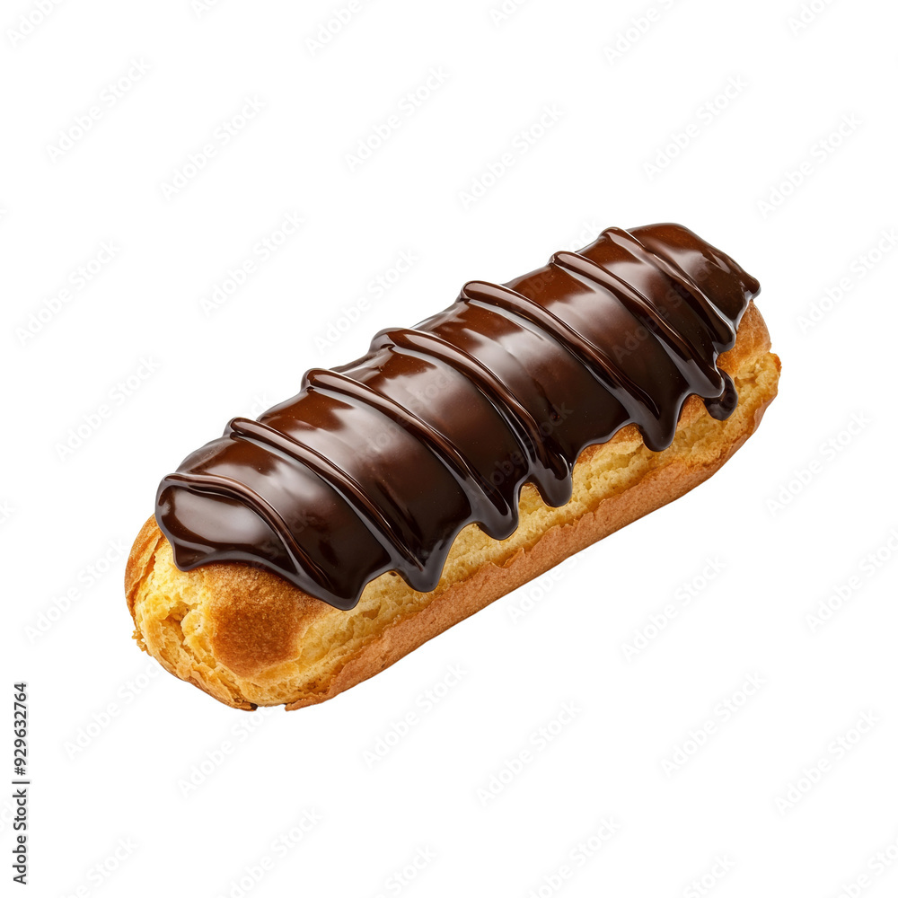Delicious chocolate eclair dessert with creamy filling and glossy icing Delicious chocolate eclair dessert with creamy filling and glossy icing