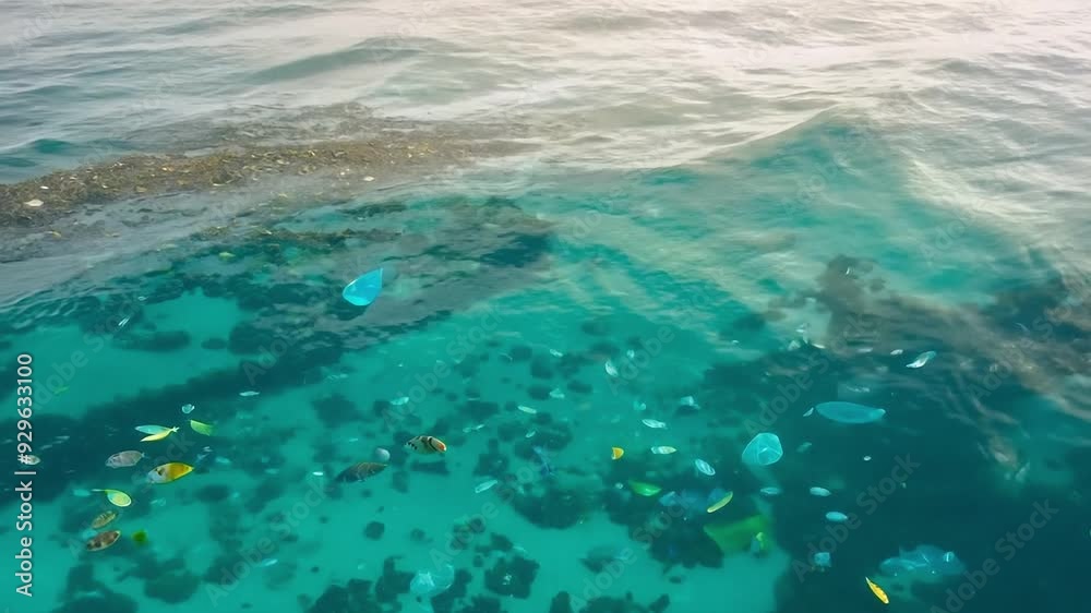 Vibrant fish in crystal clear ocean water at sunset Vibrant fish in crystal clear ocean water at sunset