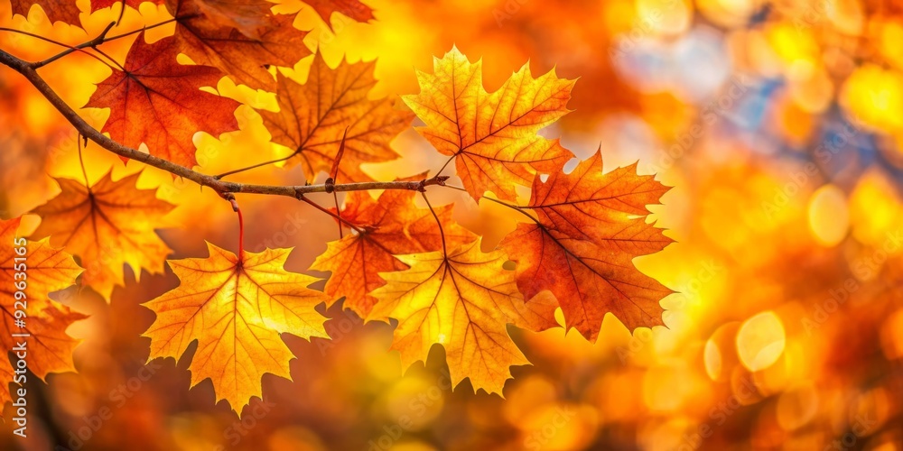 Close up photography of golden autumn leaves on a branch, showcasing the vibrant fall foliage and colors in nature Close up photography of golden autumn leaves on a branch, showcasing the vibrant fall foliage and colors in nature