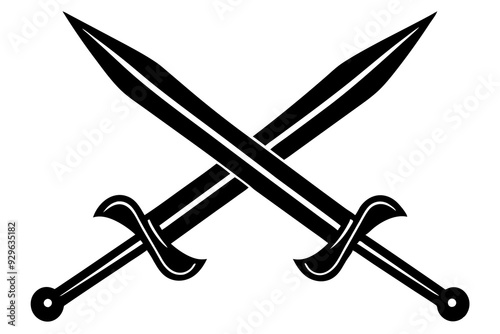 Crossed Sword Vector Silhouette, two crossed swords, vector illustration