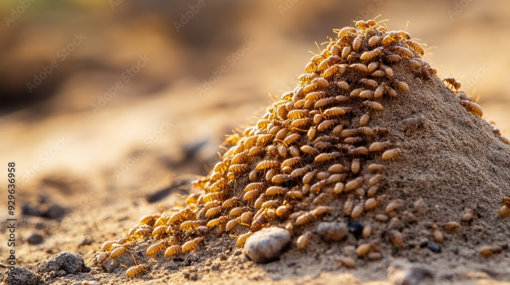 Termite mound rising from the ground, showcasing the architectural abilities of these tiny insects. Termite mound rising from the ground, showcasing the architectural abilities of these tiny insects.
