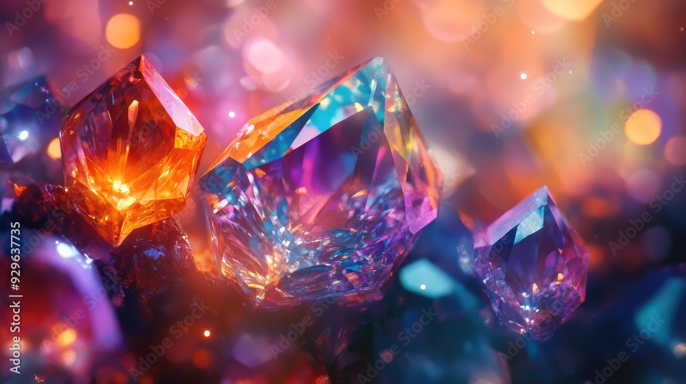 A close-up of enchanted gems sparkling with vivid colors, set against a mystical, softly illuminated background. A close-up of enchanted gems sparkling with vivid colors, set against a mystical, softly illuminated background.