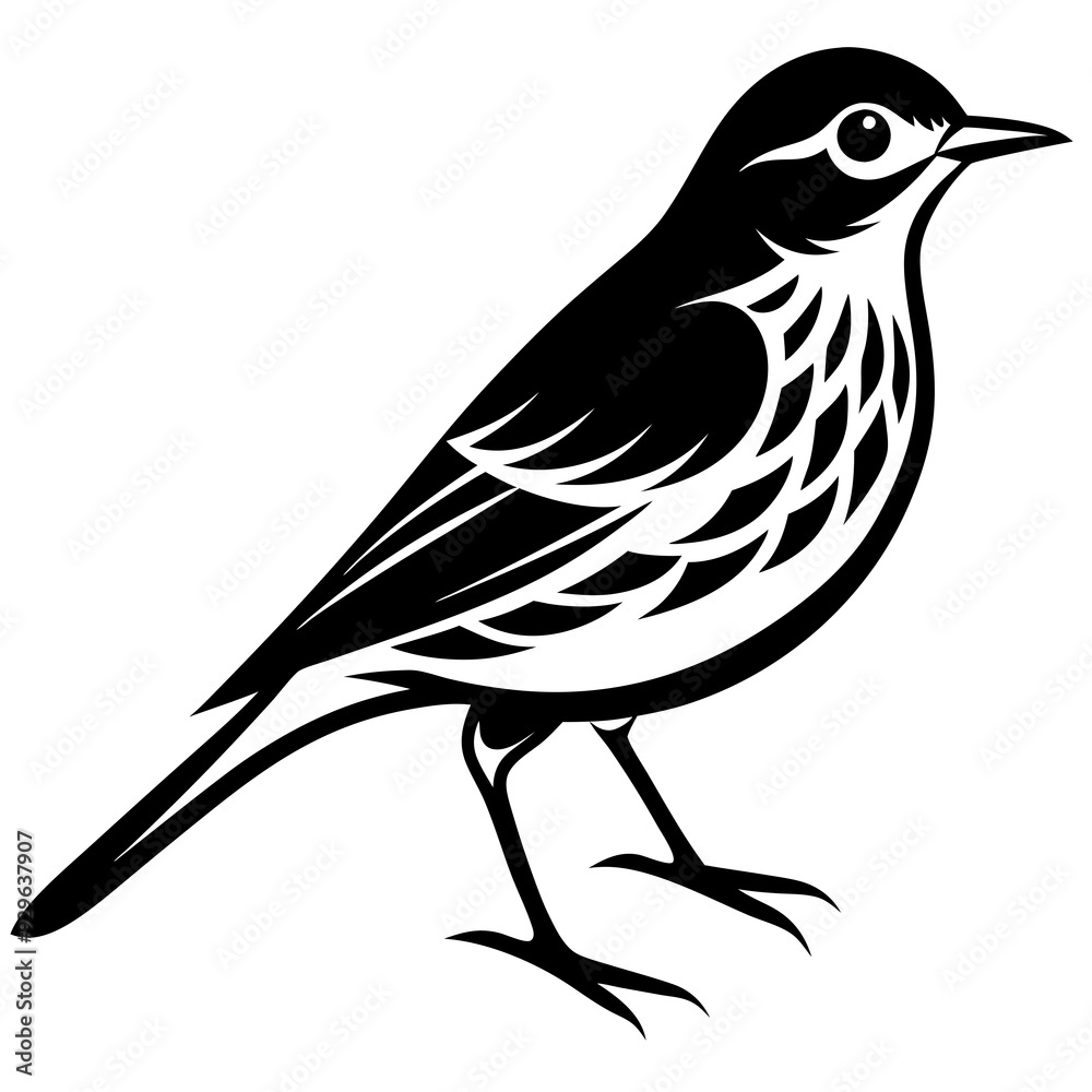 Pipit bird black silhouettes on white background Pipit bird black silhouettes on white background