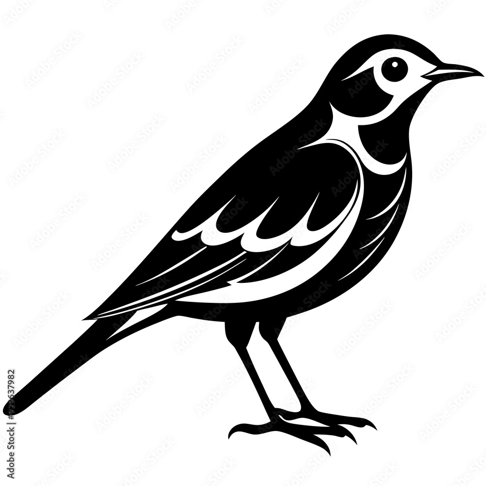 Pipit bird black silhouettes on white background Pipit bird black silhouettes on white background