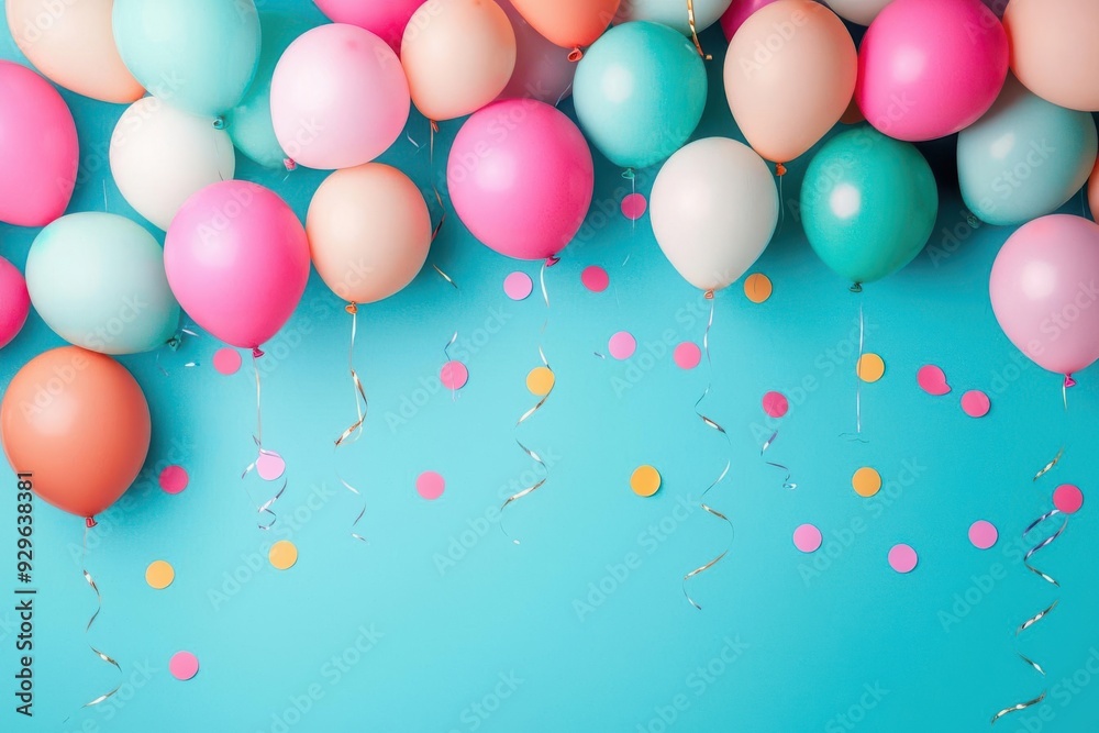 Balloons cascading down from the ceiling at the peak of a celebratory event, capturing a moment of festivity Balloons cascading down from the ceiling at the peak of a celebratory event, capturing a moment of festivity