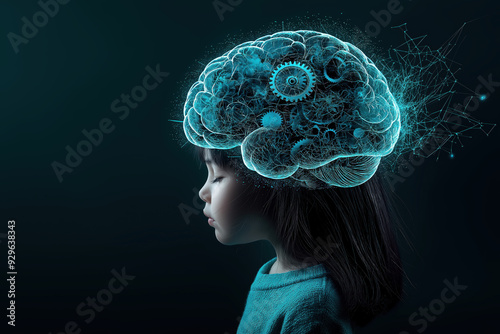 Young Mind Meets Artificial Intelligence Digital Brain Visualization photo